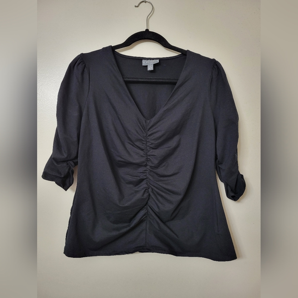 BOLD elements Black Ruched 3/4 Sleeve Blouse